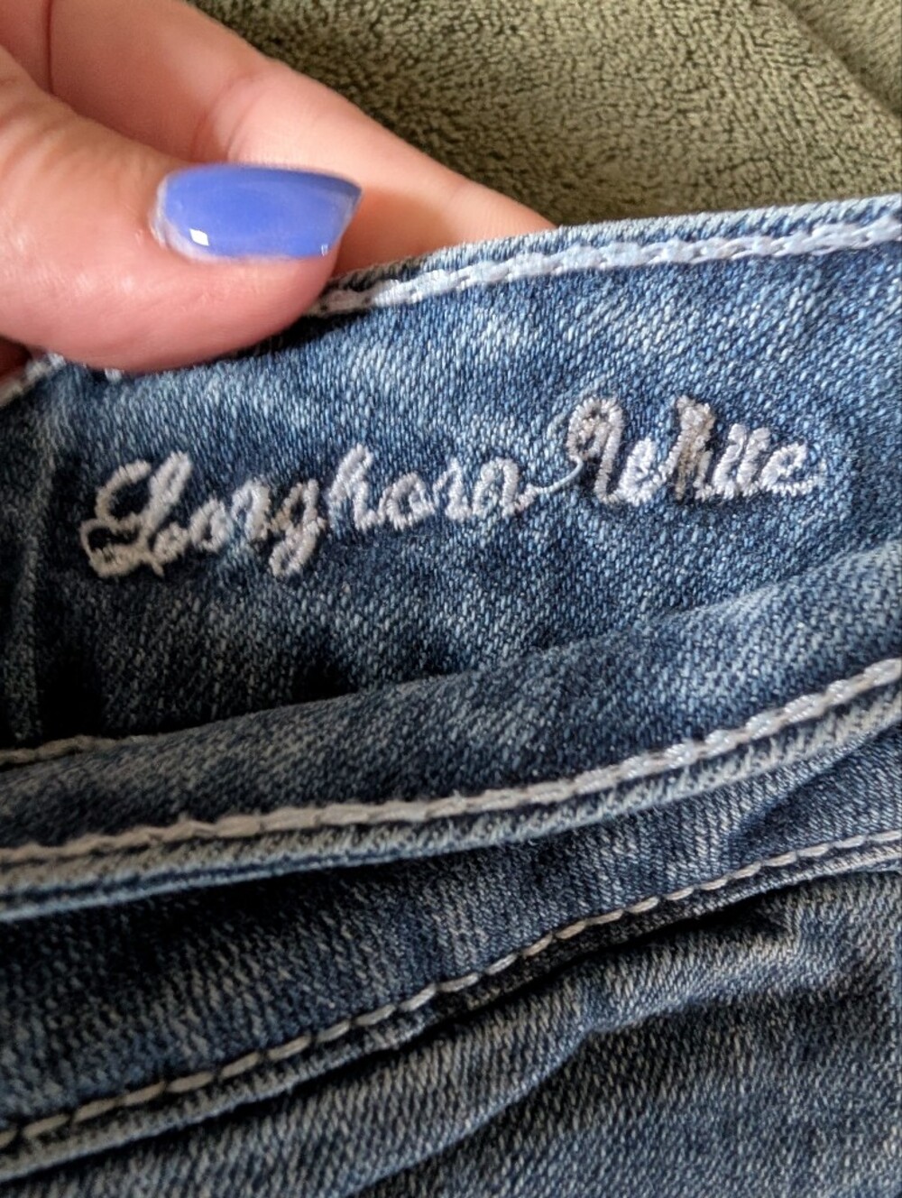 Cowgirl tuff Embroidered Denim Cuffed Shorts - Blue - Picture 4 of 9